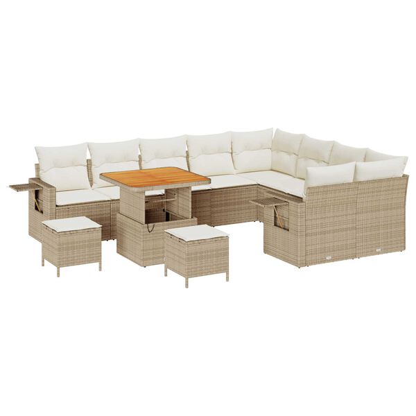 vidaXL Gartensofa-set mit Kissen 12 pcs Beige und Creme Poly-Rattan
