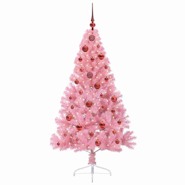 vidaXL K&uuml;nstlicher vorbeleuchteter Weihnachtsbaum Rosa 150 cm PVC