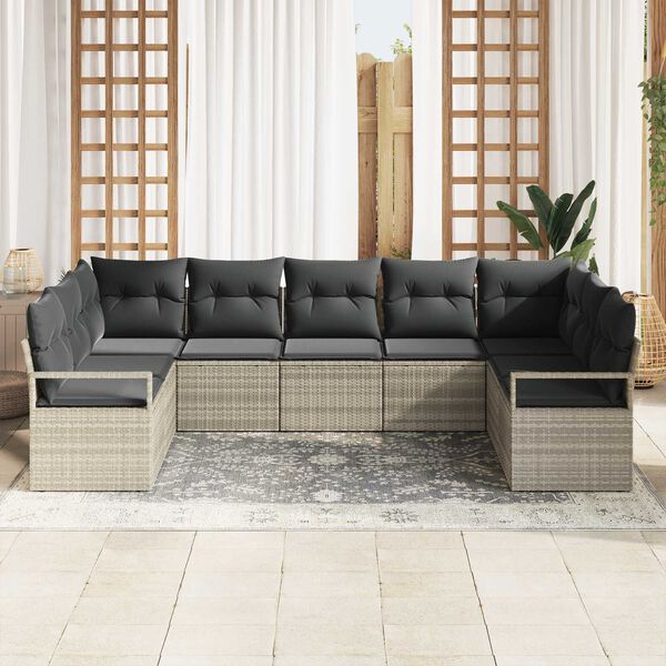 vidaXL Sofa Set mit Kissen 9 pcs Hellgrau Poly-Rattan