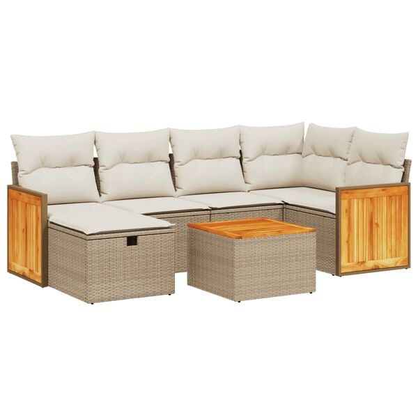 vidaXL 6-tlg. Garten-Sofagarnitur mit Kissen Beige Poly Rattan