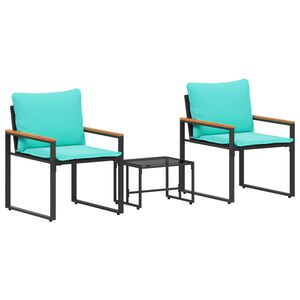 vidaXL M&ouml;belsets 3 stk. Schwarz und T&uuml;rkis Rattan