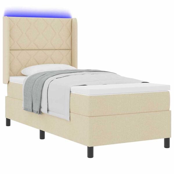 vidaXL LED Boxspringbett mit Matratze Creme 100 x 200 cm Stoff