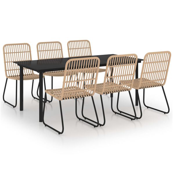 vidaXL 7-tlg. Garten-Essgruppe Poly Rattan und Glas