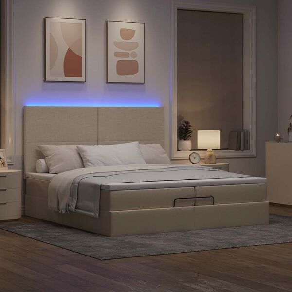 vidaXL Ottoman-Bett mit Matratzen & LEDs Creme 200x200 cm Stoff