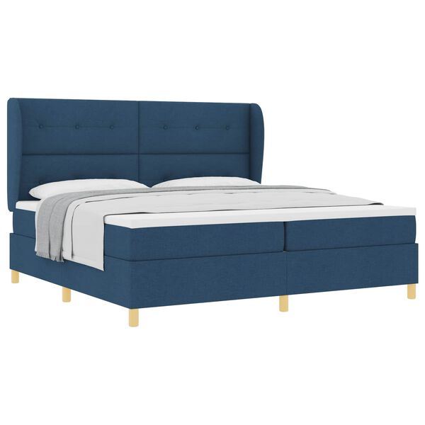 vidaXL Boxspringbett mit Matratze Dunkelgrau 90x190 cm Blau Stoff