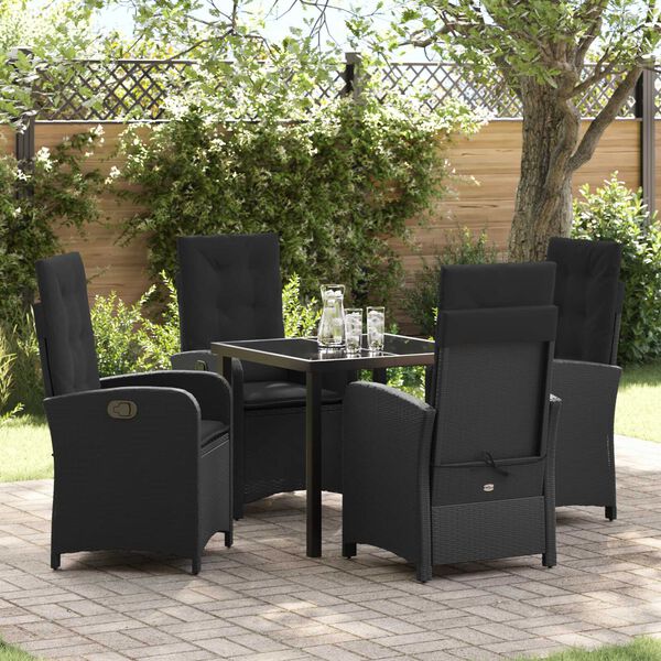 vidaXL Garten Essgruppe mit Kissen 5 pcs Schwarz Poly-Rattan