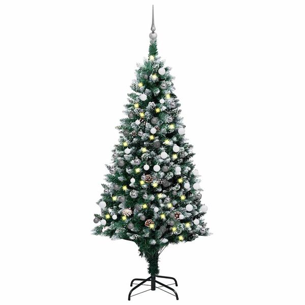 vidaXL K&uuml;nstlicher Weihnachtsbaum mit LEDs Kugeln Zapfen 150 cm