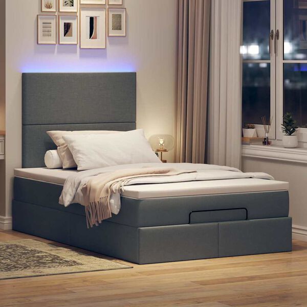 vidaXL Ottoman-Bett mit Matratze & LEDs Dunkelgrau 120x200 cm Stoff