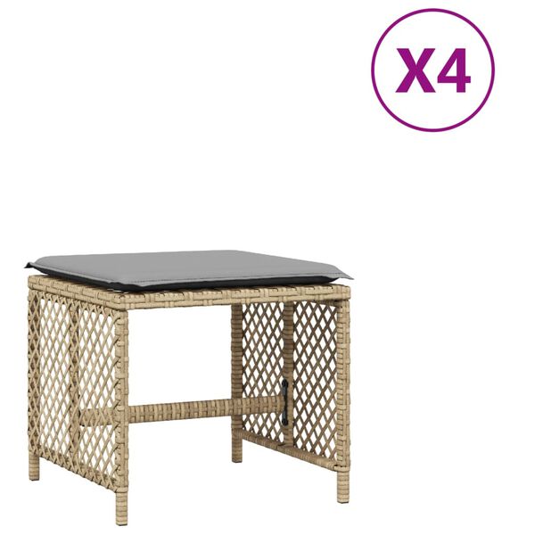 vidaXL Gartenhocker Kissen 4Stk. Beigemischung 41x41x36 cm Poly Rattan