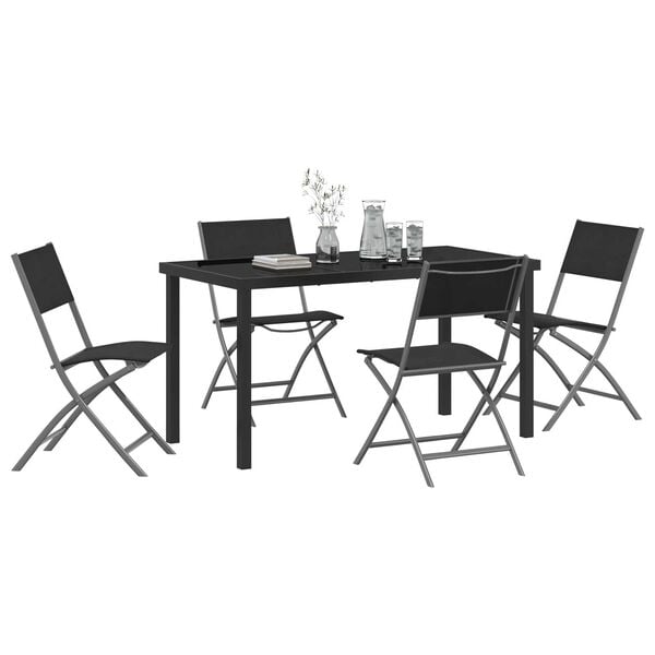 vidaXL Garten Essgruppe 5 pcs Schwarz Pulverbeschichteter Stahl