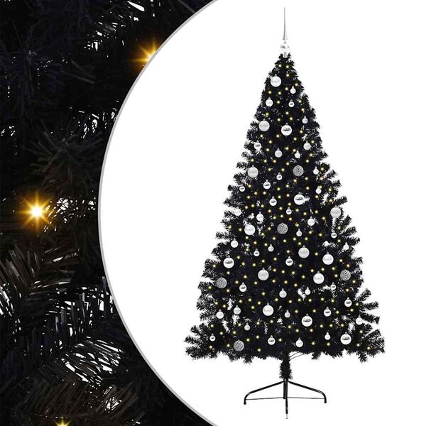 vidaXL K&uuml;nstlicher vorbeleuchteter Weihnachtsbaum Schwarz 210 cm PVC