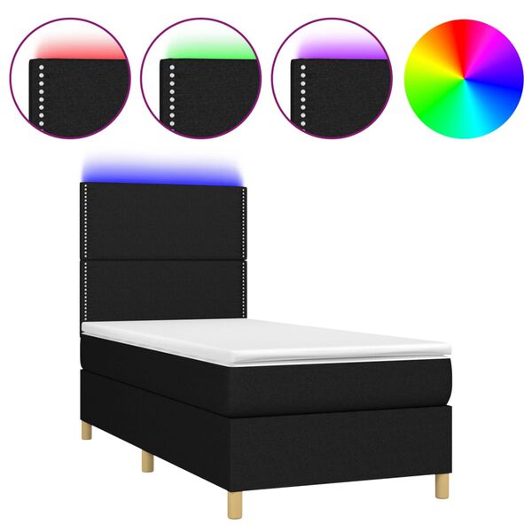 vidaXL Boxspringbett mit Matratze & LED Schwarz 90x200 cm Stoff