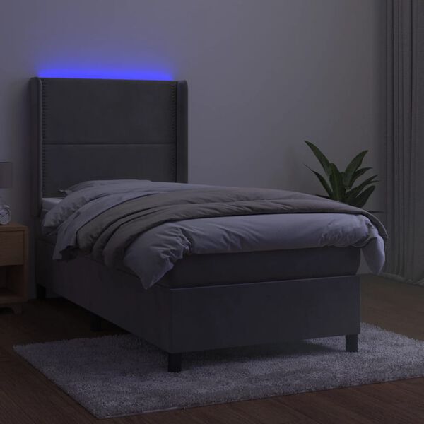 vidaXL Boxspringbett mit Matratze & LED Hellgrau 90x190 cm Samt