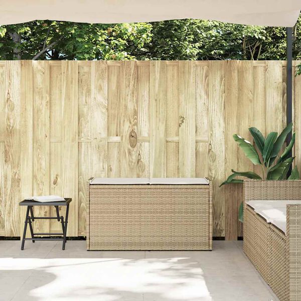 vidaXL Outdoor-Sitzbank mit Stauraum und Kissen Beige 100 cm