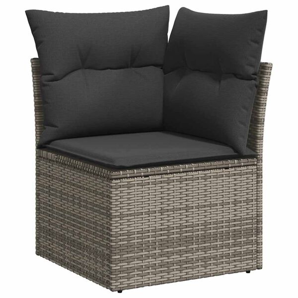 vidaXL 5-tlg. Garten-Sofagarnitur mit Kissen Grau Poly Rattan Akazie