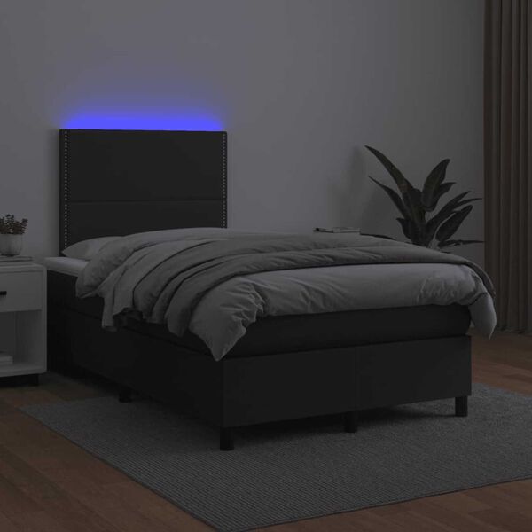 vidaXL Boxspringbett mit Matratze & LED Schwarz 120x190 cm Kunstleder