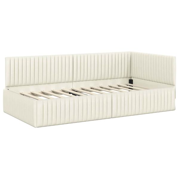 vidaXL Eckbettgestell mit Kopfteil Creme 100 cm x 200 cm Samt