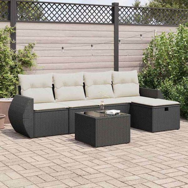 vidaXL 5-tlg. Garten-Sofagarnitur mit Kissen Schwarz Poly Rattan
