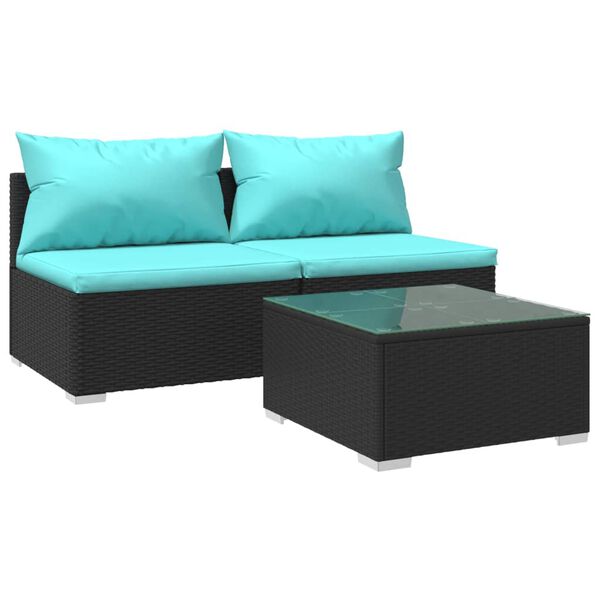 vidaXL 3-tlg. Garten-Lounge-Set mit Kissen Poly Rattan Schwarz