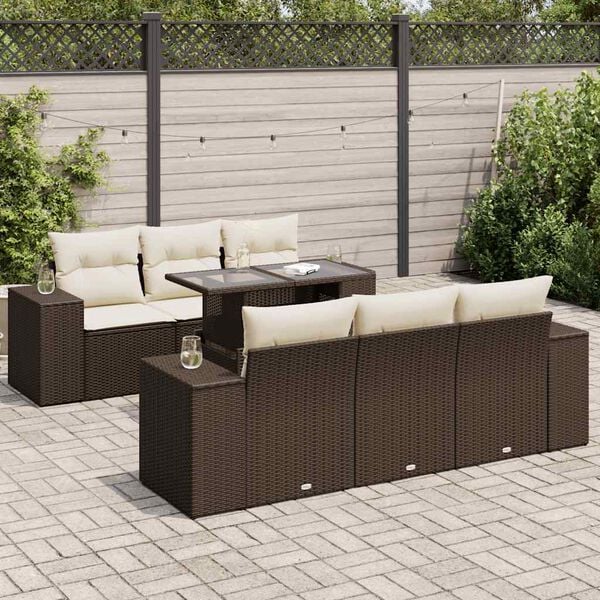 vidaXL 7-tlg. Garten-Sofagarnitur mit Kissen Braun Poly Rattan
