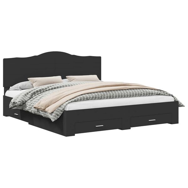 vidaXL Bettrahmen mit Kopfteil Schwarz 200 x 200 cm Holzwerkstoff