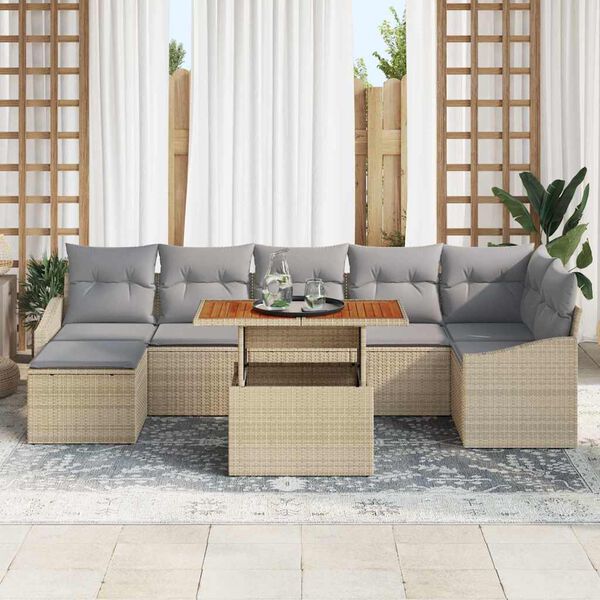 vidaXL Garten-Sofa-Set mit Speicher 8 pcs Beige Poly Rattan