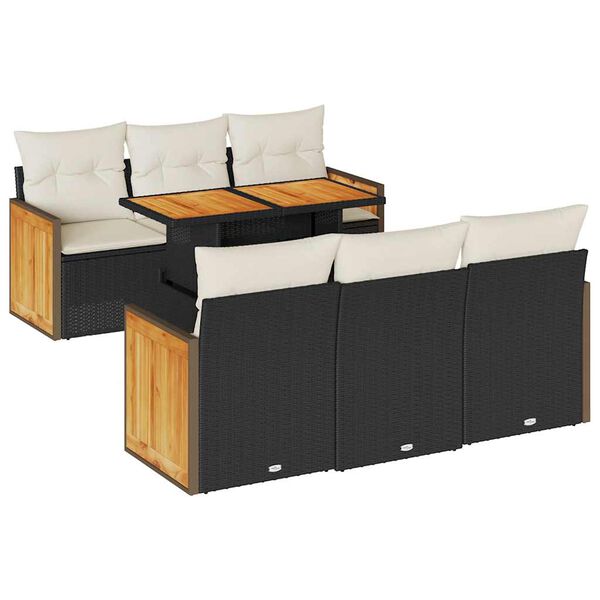 vidaXL 7-tlg. Garten-Sofagarnitur mit Kissen Schwarz Poly Rattan