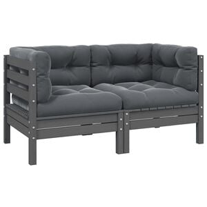 vidaXL 2-Sitzer-Gartensofa mit Kissen Grau Massivholz Kiefer