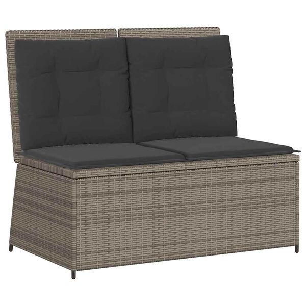 vidaXL Gartenbank Verstellbar mit Kissen Grau Poly Rattan