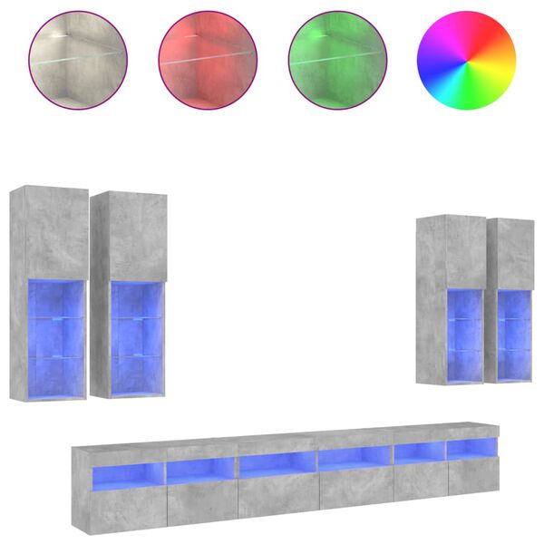 vidaXL 7-tlg. TV-Wohnwand mit LED-Leuchten Betongrau