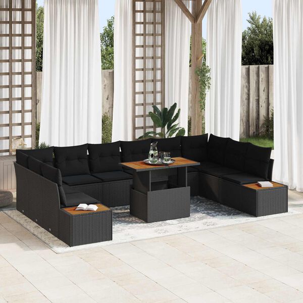 vidaXL Garten-Sofa-Set mit Speicher 11 pcs Schwarz Poly Rattan