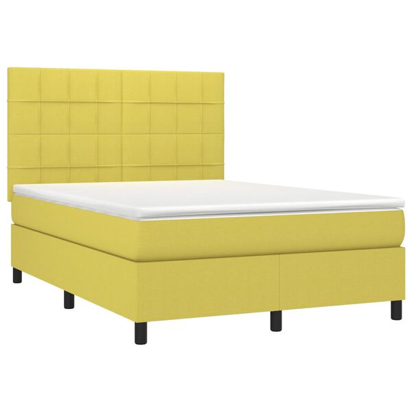 vidaXL Boxspringbett mit Matratze & LED Gr&uuml;n 140x190 cm Stoff