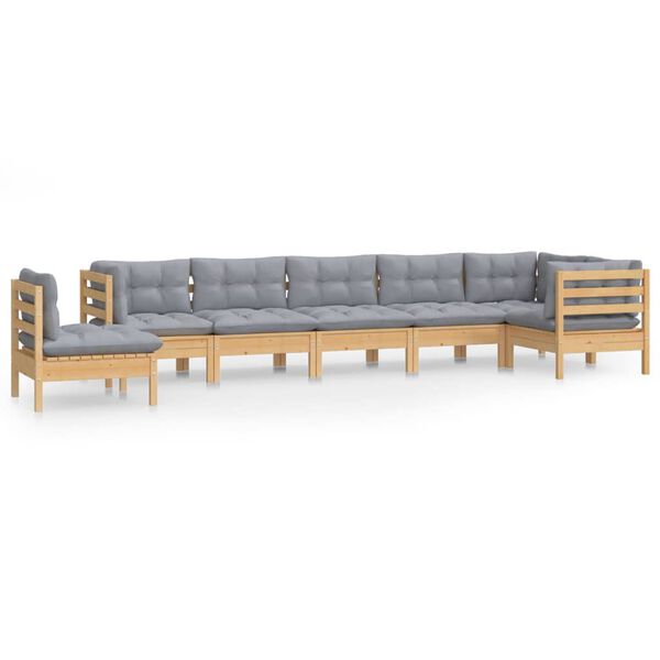 vidaXL 8-tlg. Garten-Lounge-Set mit Grauen Kissen Kiefer Massivholz