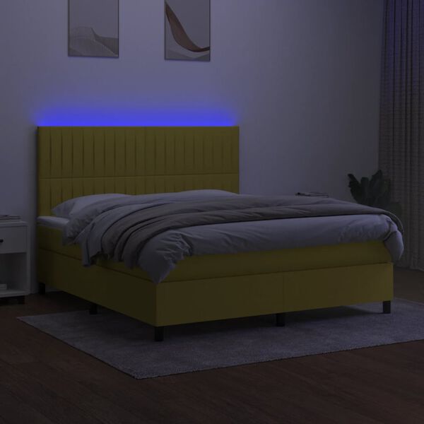 vidaXL Boxspringbett mit Matratze & LED Gr&uuml;n 160x200 cm Stoff