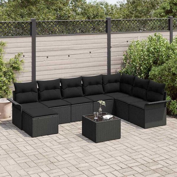 vidaXL Garten-Sofa-Set mit Kissen mit Speicher 9 pcs Beige Poly Rattan