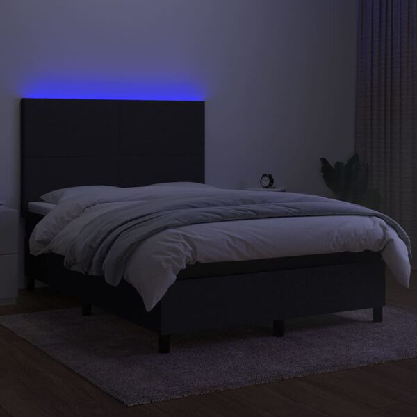 vidaXL Boxspringbett mit Matratze & LED Schwarz 140x190 cm Stoff