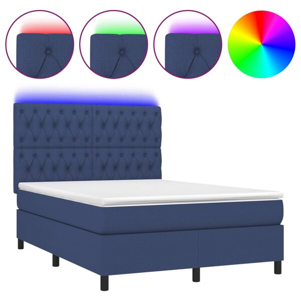 vidaXL Boxspringbett mit Matratze & LED Blau 140x190 cm Stoff