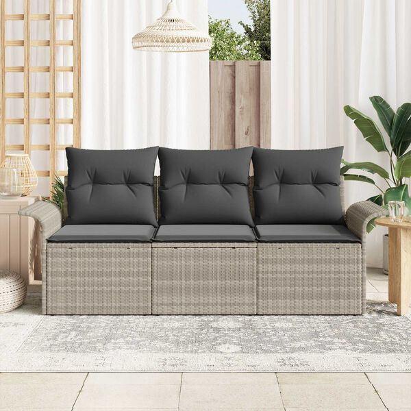 vidaXL Sofa Set mit Kissen 3 pcs Grau Poly-Rattan