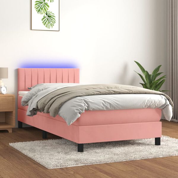 vidaXL Boxspringbett mit Matratze & LED Rosa 80x200 cm Samt