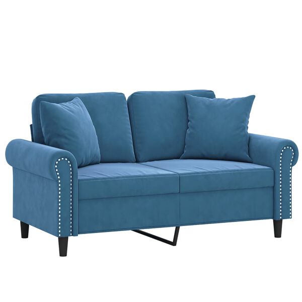 vidaXL 2-Sitzer-Sofa mit Zierkissen Blau 120 cm Samt