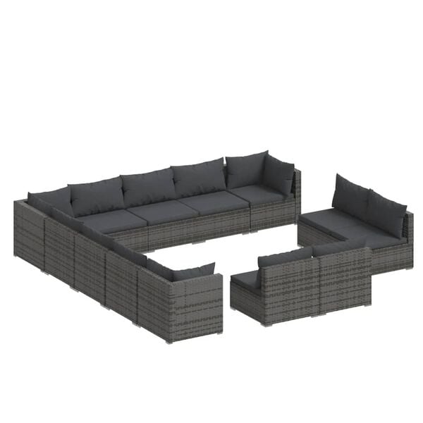 vidaXL 13-tlg. Garten-Lounge-Set mit Kissen Grau Poly Rattan