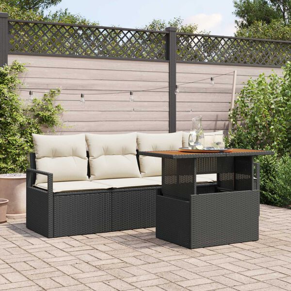 vidaXL Garten-Sofa-Set mit Speicher 5 pcs Schwarz Poly Rattan