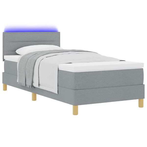vidaXL LED Boxspringbett mit Matratze Hellgrau 90 x 200 cm Stoff