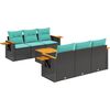vidaXL 7-tlg. Garten-Sofagarnitur mit Kissen Schwarz Poly Rattan