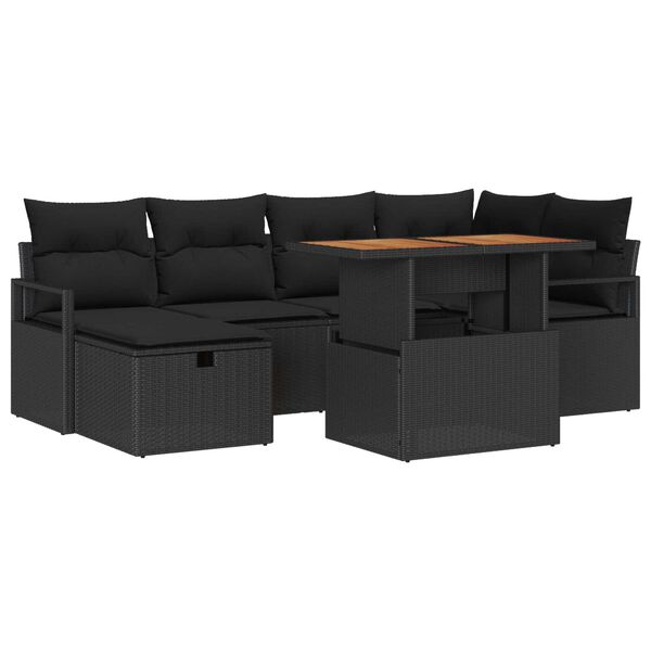 vidaXL Garten-Sofa-Set 7 pcs Schwarz Poly-Rattan