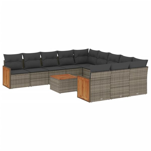 vidaXL 12-tlg. Garten-Sofagarnitur mit Kissen Grau Poly Rattan