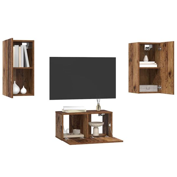 vidaXL TV-Schrankset Wandmontiert 3 pcs Altholz Holzwerkstoff