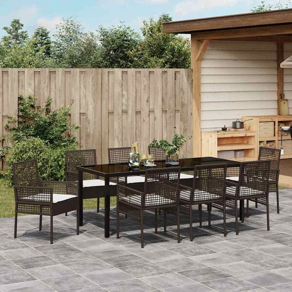 vidaXL Garten Essgruppe mit Kissen 9 pcs Braun Poly-Rattan