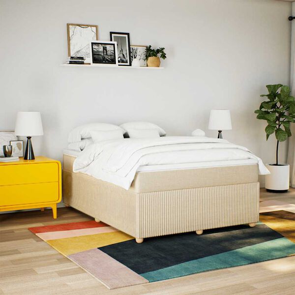 vidaXL Boxspringbett mit Matratze Creme 160x200 cm Stoff