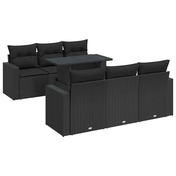 vidaXL 7-tlg. Garten-Sofagarnitur mit Kissen Schwarz Poly Rattan